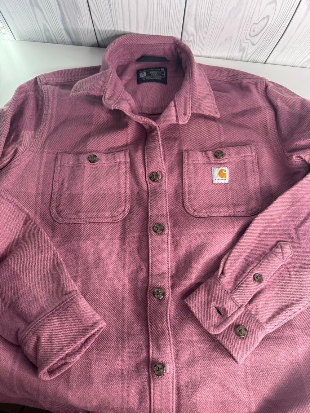 Carhartt Women Size M Loose Fit Twill Shirt Chore Jacket Shacket Pockets Pink